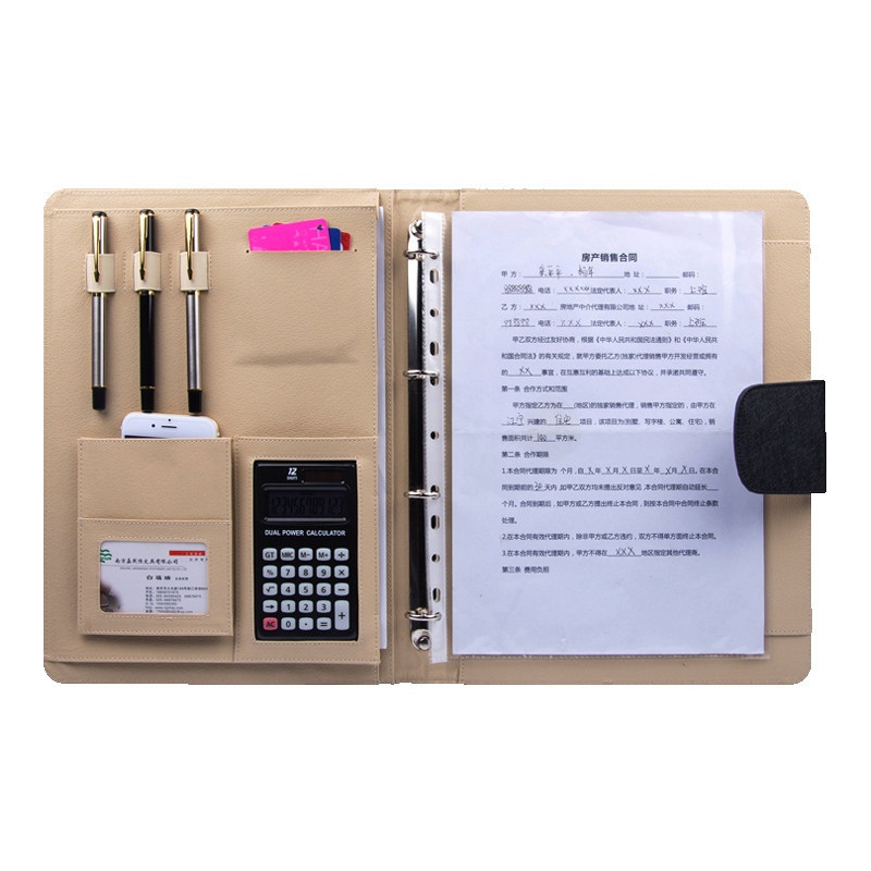 PU Leather A4 Ring Binder Portfolio Folder ດ້ວຍເຄື່ອງຄິດເລກ