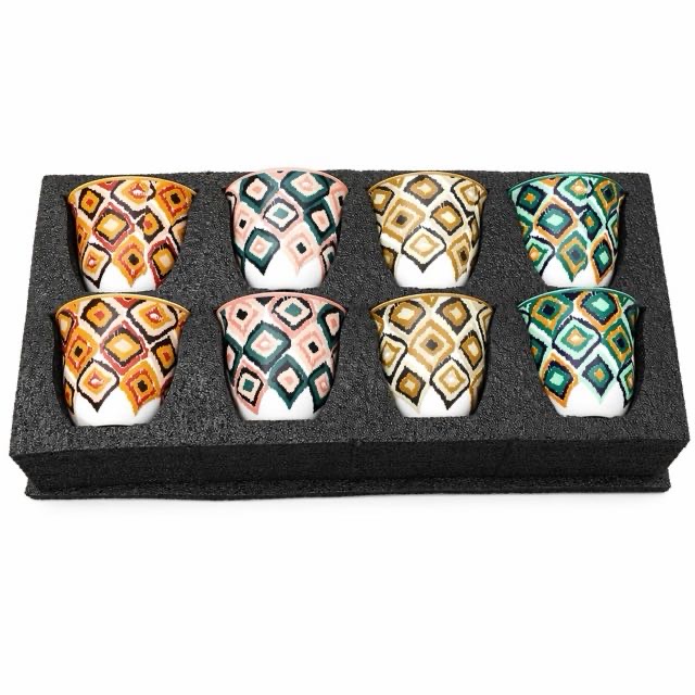 Boho Geometric Ceramic Cup 8Pcs ຊຸດຂອງຂວັນສໍາລັບຊາກາເຟ