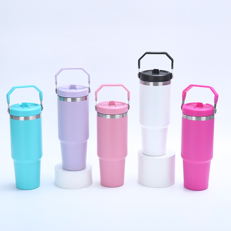 Custom Handle Straw Stainless Steel Insulated Car Tumbler
