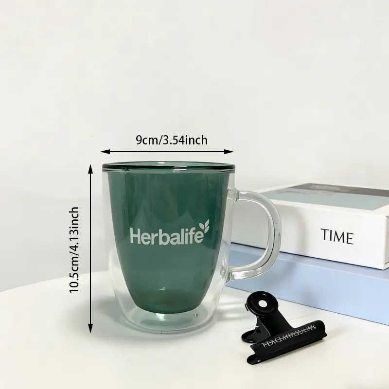 Colorful Double Layered Handle Glass Cup