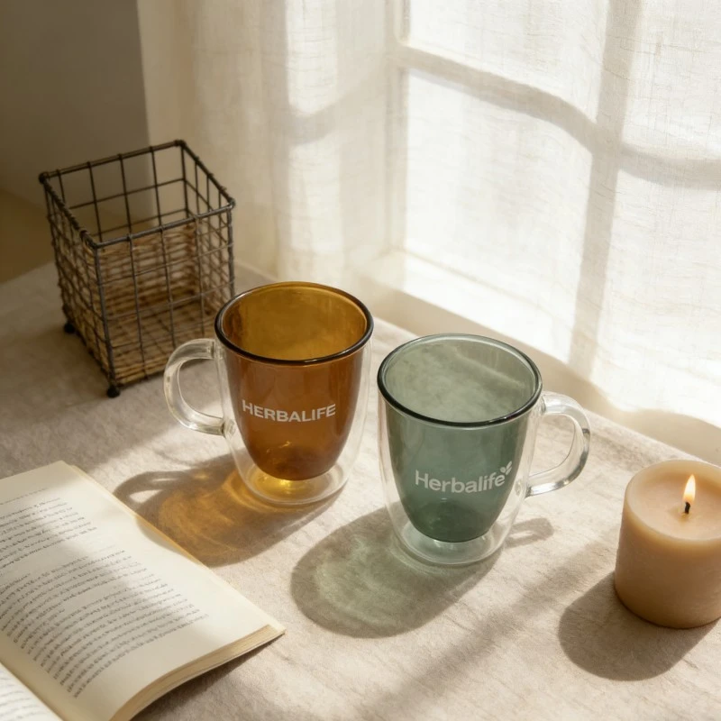 Colorful Double Layered Handle Glass Cup