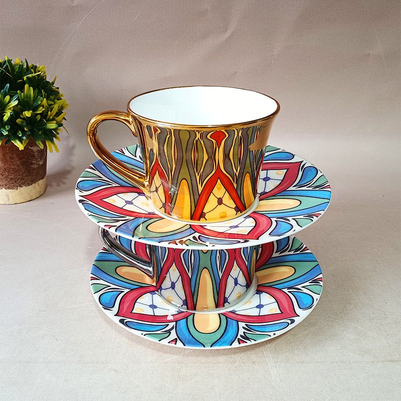 Mirrored Reflection Ceramic Cup & Saucer Set