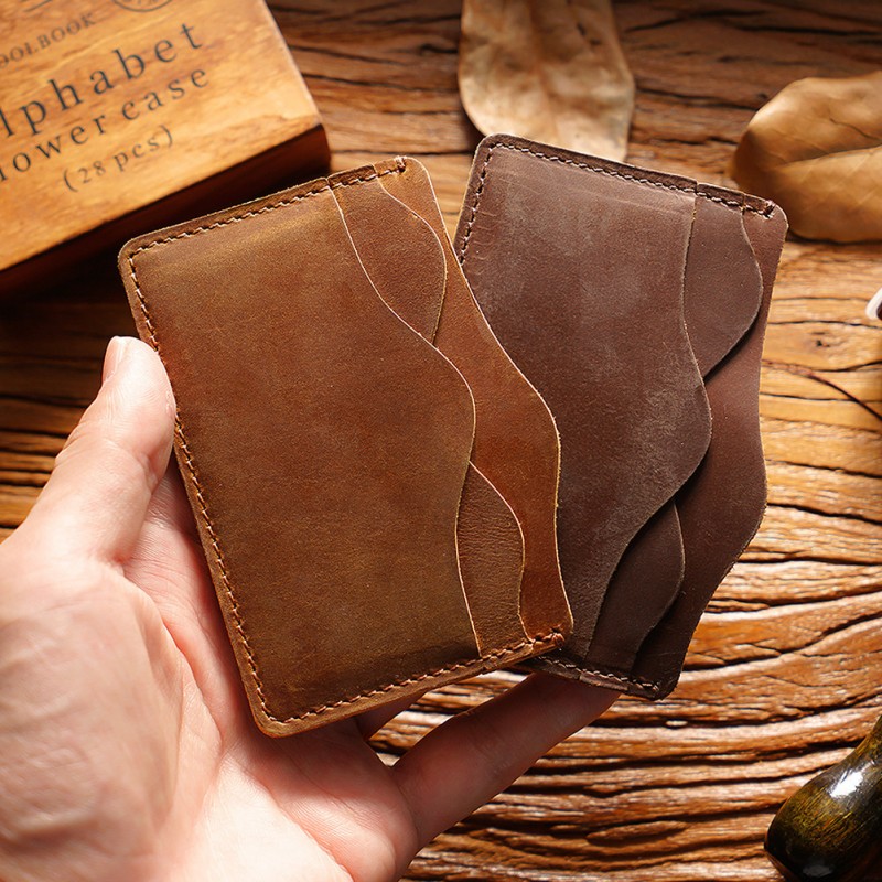 ຖົງໃສ່ບັດ 3-Slot Wave Hose Vintage Crazy Horse Leather
