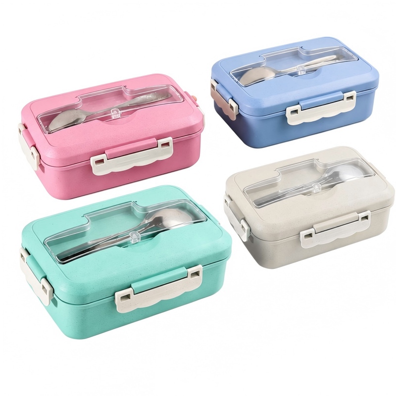 ກ່ອງເຂົ້າສາລີ Straw Bento ກັບ Cutlery ສະແຕນເລດ